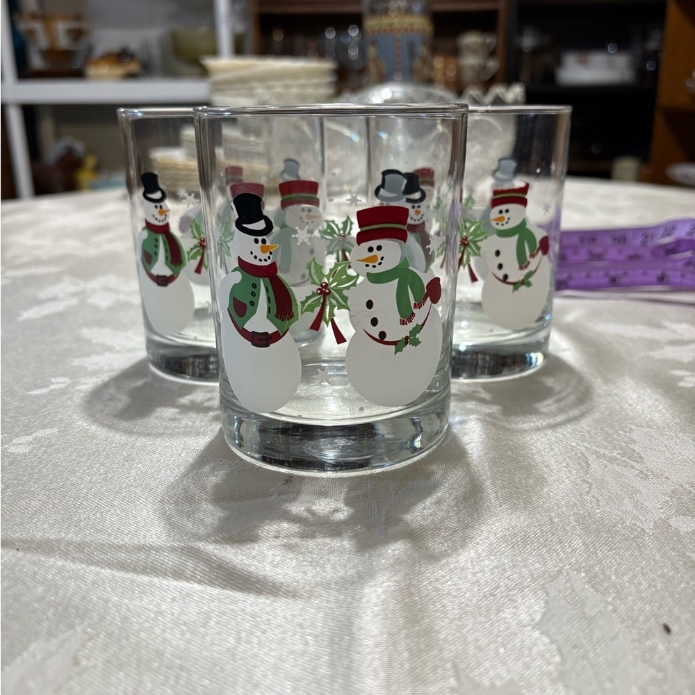 Snowman Themed Glass Tumblers Set of 3